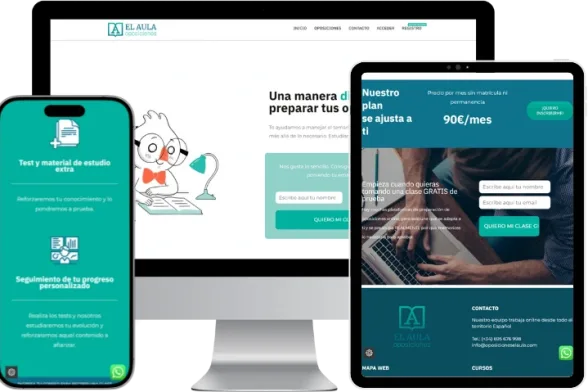 Campus online de El Aula Oposiciones, plataforma eLearning desarrollada por Estudio 27